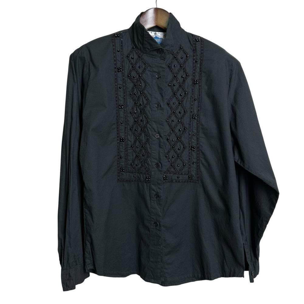 I Love Cowboys Women's Medium Beaded High Neck Button Up Blouse Western